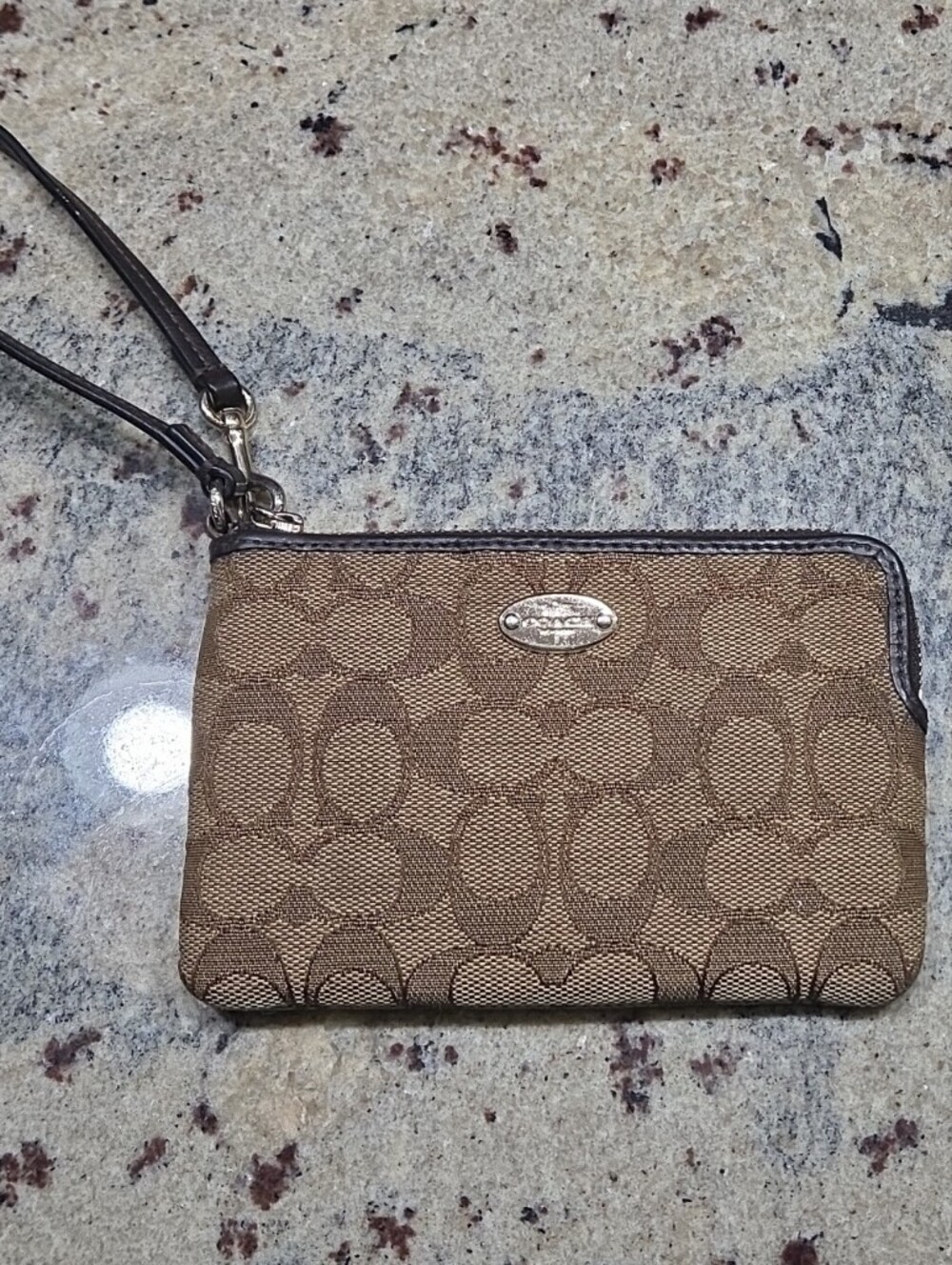 Coach Brown Signature Logo Wristlet with Detachable Strap